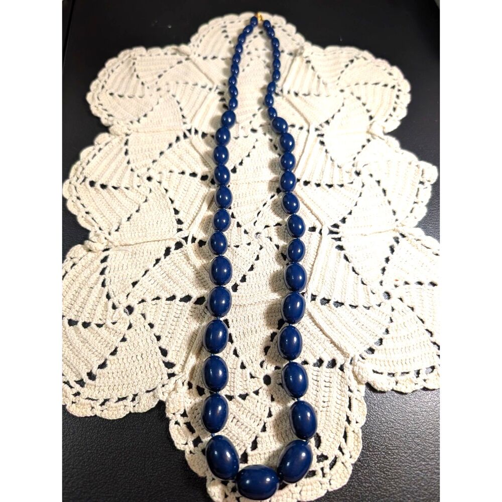 Vintage Trifari Cobalt Blue Graduated Bead Necklace - Signed Crown Era 1960s